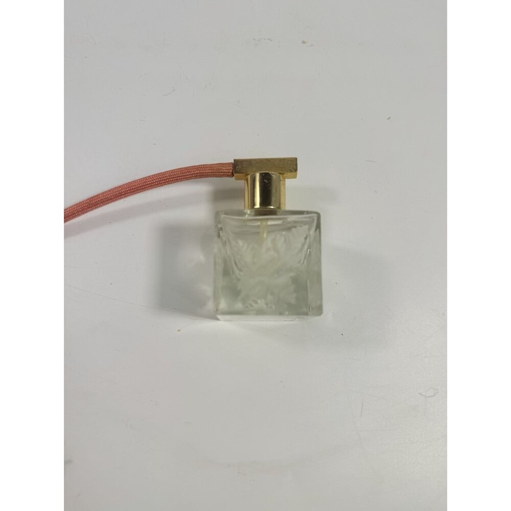 Etched Glass Perfume Bottle Vintage acid etched gold tone Powder Off Pink Rose F - Picture 3 of 12